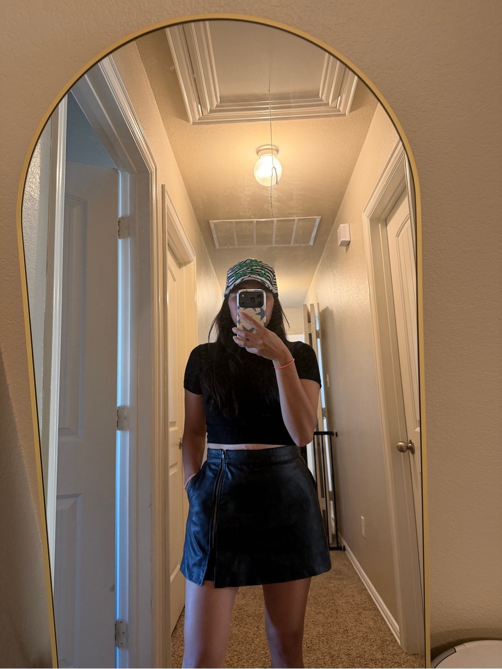 TALULAH Black Faux Leather Mini Skort